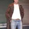 David Beckham Leather Brown Trench Coat