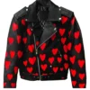 Heart Printed Biker Leather Jacket