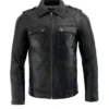 Men’s Anthracite Patch Pocket Black Lambskin Leather Jacket