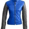 Women Blue With Quilted Leather Jacket