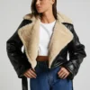 Lioness Off Duty Black Leather Shearling Jacket