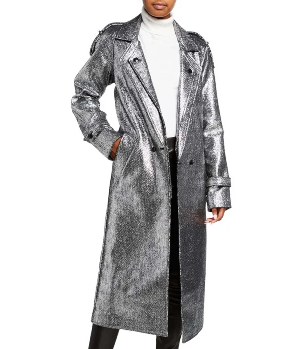 Dynasty S03 Fallon Carrington Silver Leather Coat