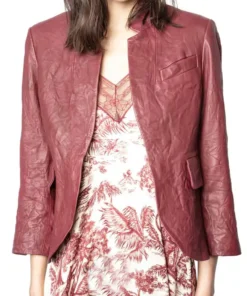 9-1-1 Season 04 Angela Bassett Maroon Leather Jacket