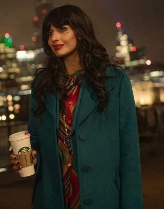 Jameela Jamil Love At First Sight 2023 Green Coat