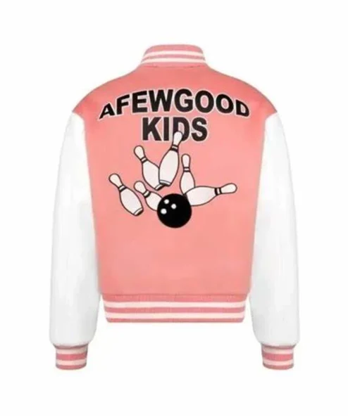 A Few Good Kids Strike Pink Varsity Jacket back look