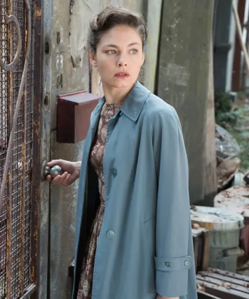 Alexa Davalos The Man In The High Castle Blue Long Coat Side