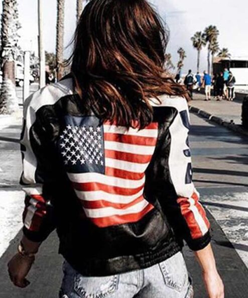 American Flag Selena Gomez Black Jacket