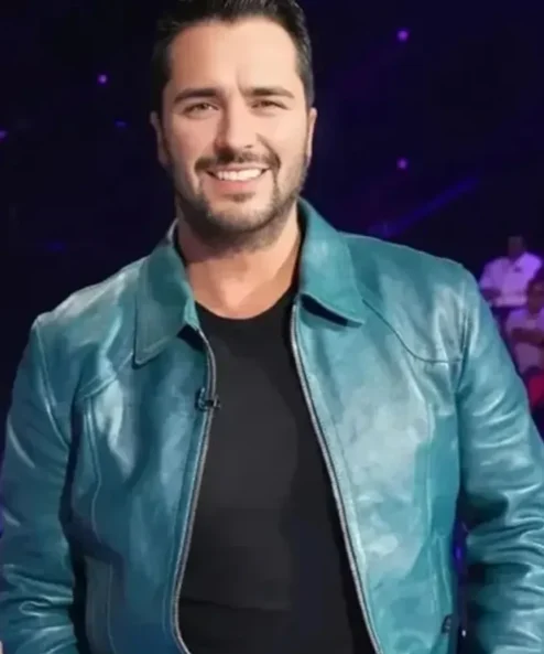 American Idol Luke Bryan Teal Green Leather Jacket