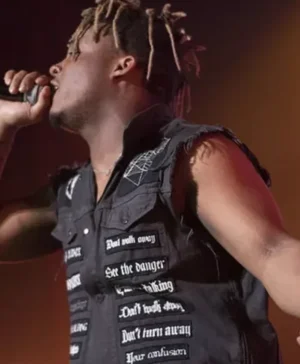 American Rap Singer Juice Wrld Black Denim Vest With Studs