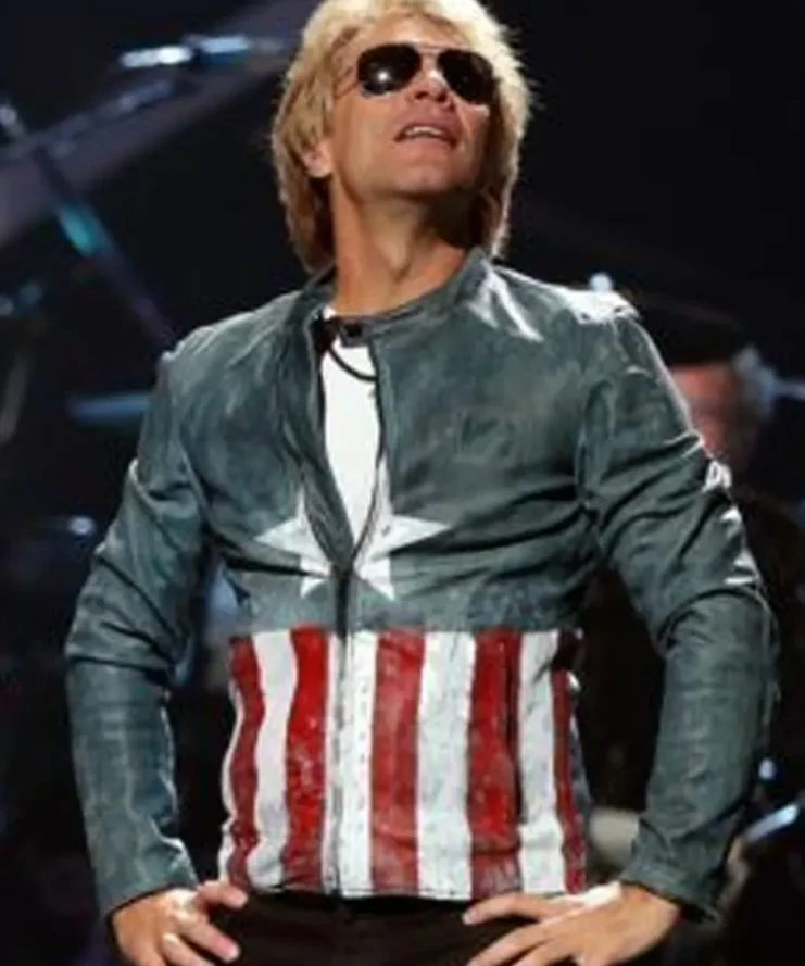 American Singer Jon Bon Jovi USA Flag Leather Jacket