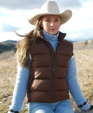 Amy Fleming Heartland Parachute Puffer Brown Vest