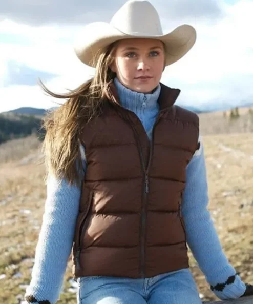 Amy Fleming Heartland Parachute Puffer Brown Vest