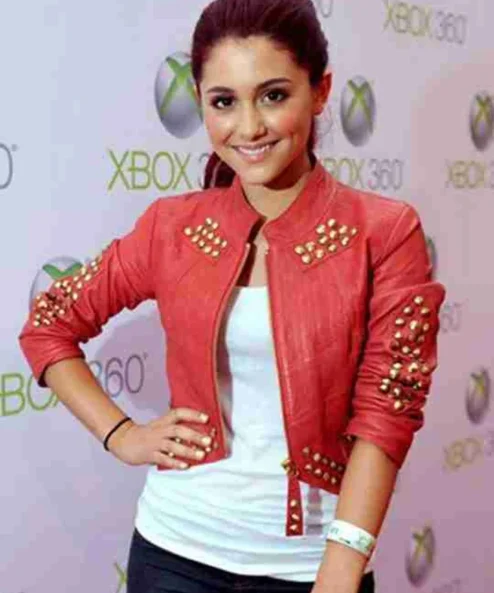 Ariana Grande Singer Cropped Leather Red Jacket