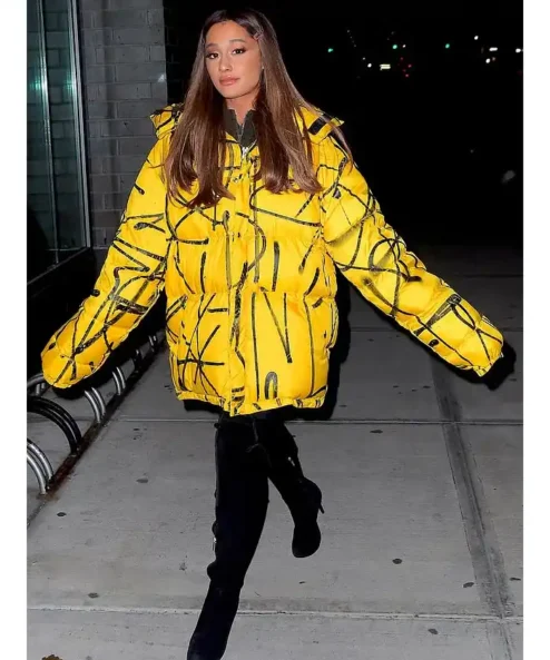 Ariana Grande Yellow Puffer Coat