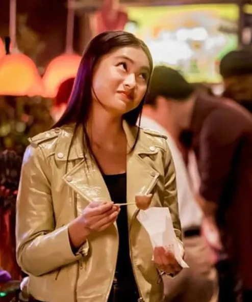 Ashley Liao Love In Taipei 2023 Beige Biker Leather Jacket