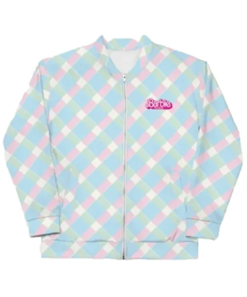 Barbie-2023-Plaid-Zip-Up-Bomber-Jacket