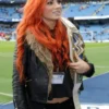 Becky Lynch WWE Black Leather Fur Collar Jacket