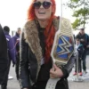 Becky Lynch WWE Black Leather Fur Collar Jacket front look