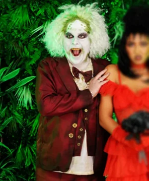Beetlejuice Wedding Halloween Maroon Suit Half