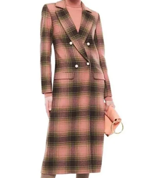 Behind Her Eyes Eve Hewson Pink Double Breasted Plaid Coat