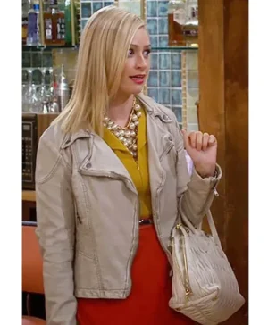 Beth 2 Broke Girls Caroline Channing Brown Leather Jacket
