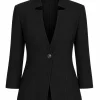 Shop Beth Dutton Black Inverted Notch Neck Jacket Front View
