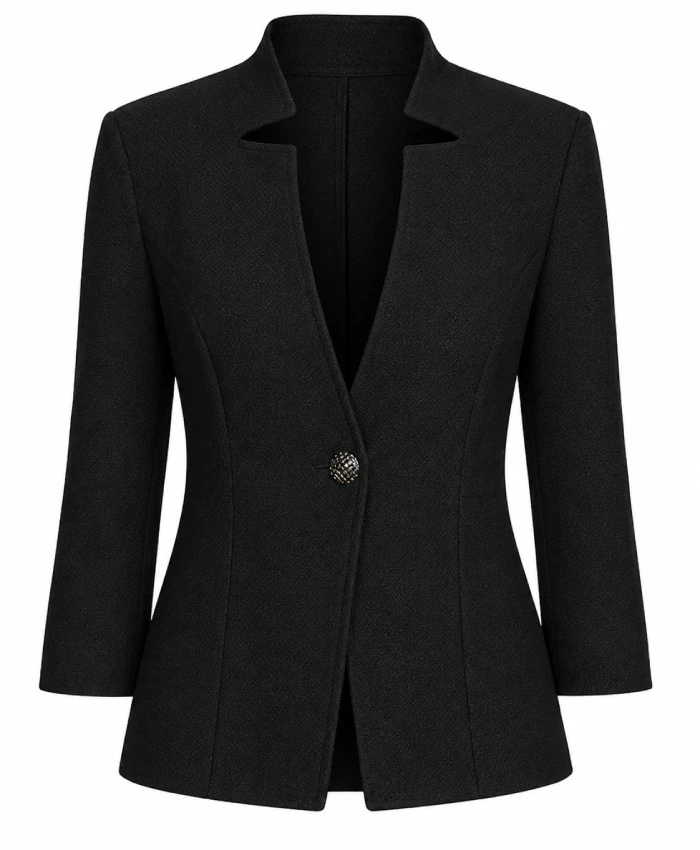 Shop Beth Dutton Black Inverted Notch Neck Jacket Front View