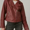 Big Sky Jenny Hoyt Maroon Biker Real Leather Jacket front look