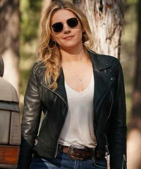 Big Sky Katheryn Winnick Black Biker Leather Jacket front look