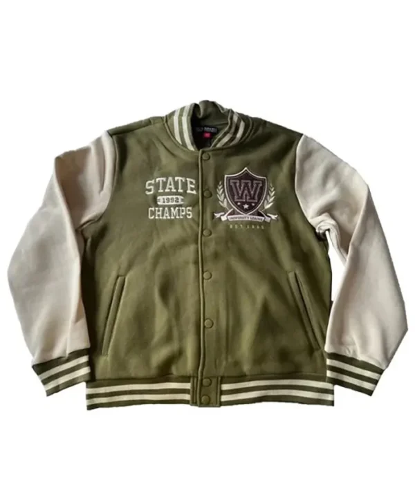 Black Pike Olive Green and Cream Wool Varsity Jacket
