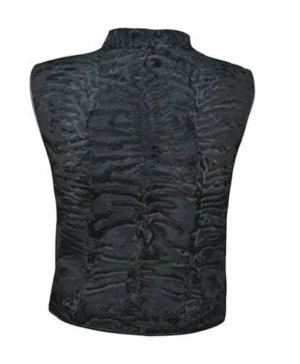 Black Real Persian Lamb Broadtail Fur Vest Waistcoat back look