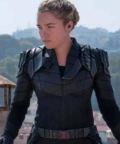 Black Widow 2021 Florence Pugh Black Leather Jacket