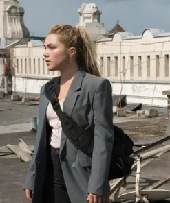 Black Widow Florence Pugh Grey Wool Blend Coat
