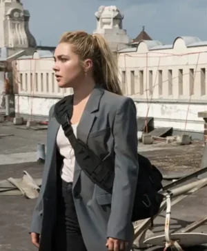 Black Widow Florence Pugh Grey Wool Blend Coat