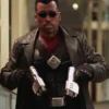 Blade Wesley Snipes Leather Black Trench Coat For Sale