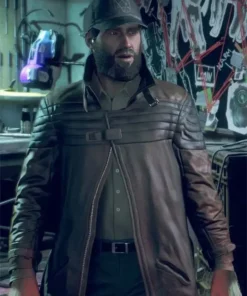 Bloodline Aiden Pearce Watch Dogs Legion Long Brown Leather Coat