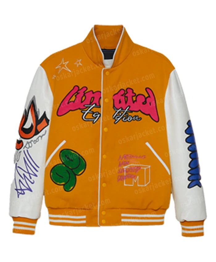 Order this Boxy Fit Graffiti Multicolor Letterman Varsity Jacket For Men