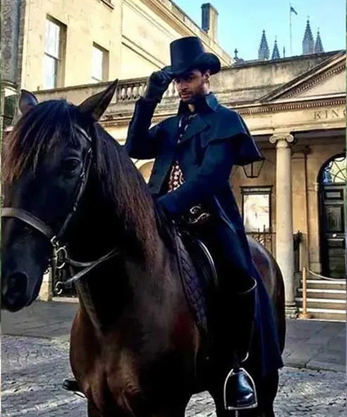 Bridgerton Season 02 Simon Basset Blue Cotton Duster Coat Side