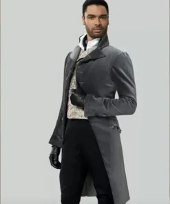 Bridgerton Simon Basset Grey Velvet Long Coat Full