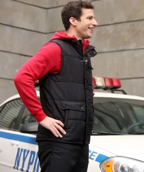 Brooklyn Nine-Nine Jake Peralta Parachute Puffer Black Vest side look