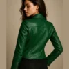 Buy Women's Motorcycle Slim Fit Biker Green Genuine Lambskin Leather Jacket