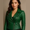 Buy Womens Slim Fit Green Genuine Leather Biker Jacket