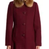 Camila Mendes Riverdale Fur Collar Wool Burgundy Coat