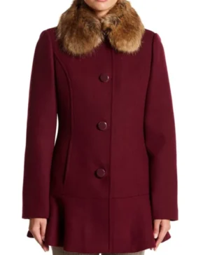 Camila Mendes Riverdale Fur Collar Wool Burgundy Coat