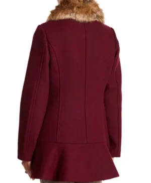 Camila Mendes Riverdale Fur Collar Wool Burgundy Coat back look