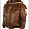 Cap Aviator Top Gun Brown Real Leather Jacket With Fur Hood