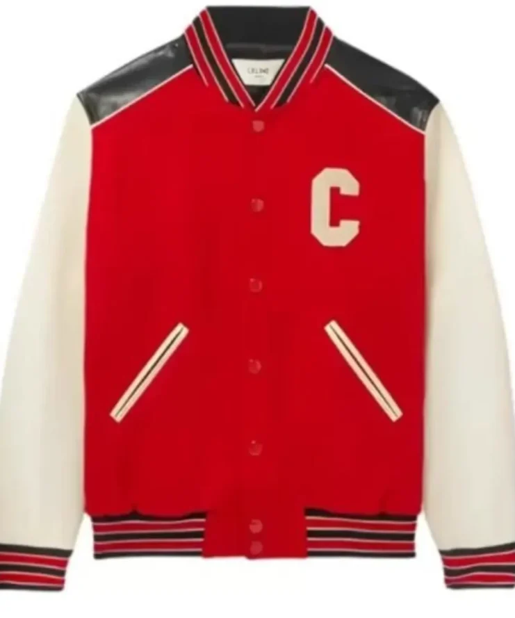 Celine-Red-Varsity-Letterman-Bomber-Jacket