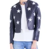 Cheryl Blossom Riverdale Blue Cropped Star Printed Leather Jacket