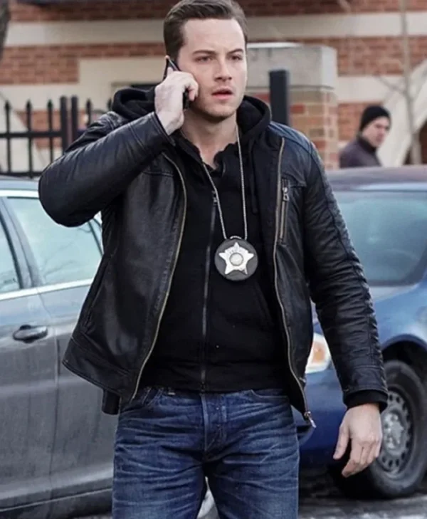 Chicago P.D. Jesse Lee Black Real Leather Hooded Jacket