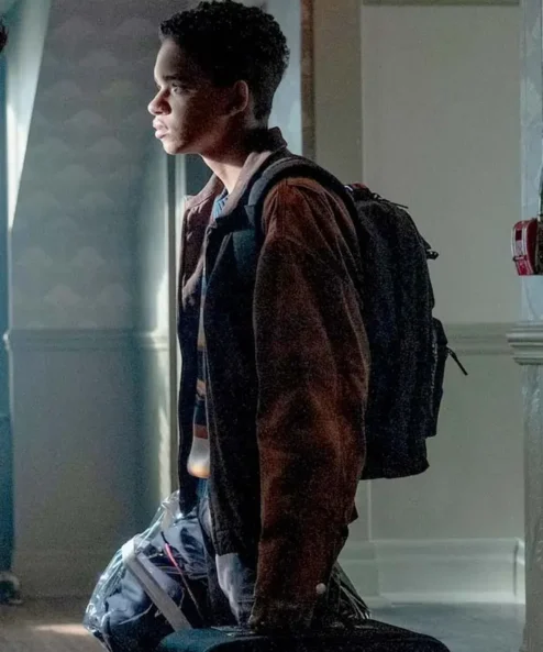 Chucky S02 Devon Evans Brown Jacket side look